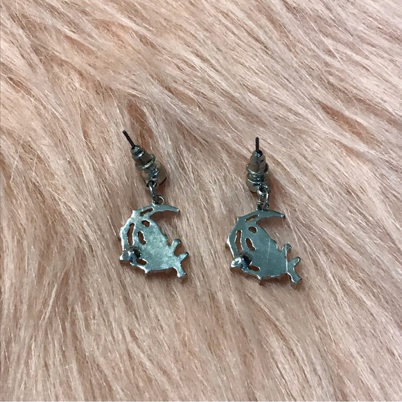 Fairy Sitting on the Moon Blue Stud Earrings - Picture 3 of 4